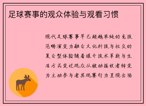 足球赛事的观众体验与观看习惯